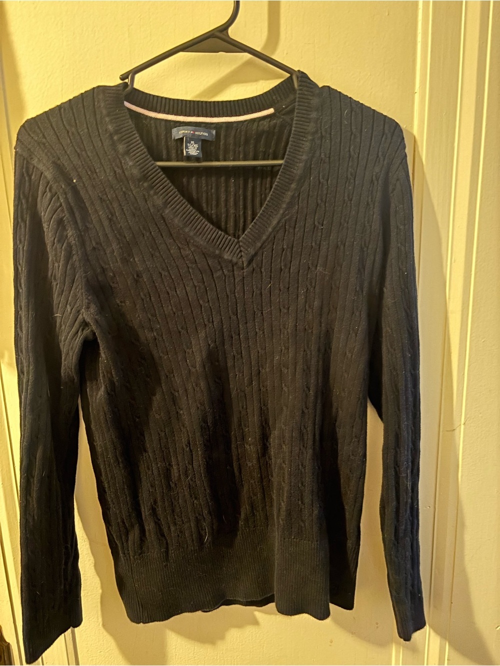 Tommy Hilfiger Black V-Neck Cable Knit Sweater